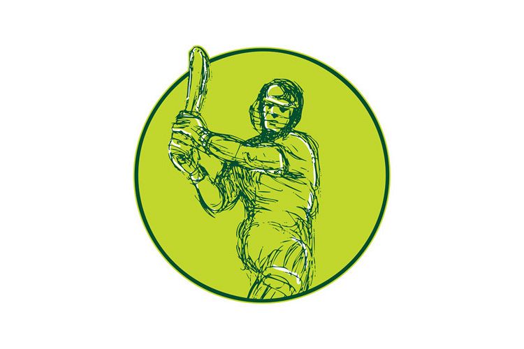 Cricket Player Batsman Batting Drawing example image 1