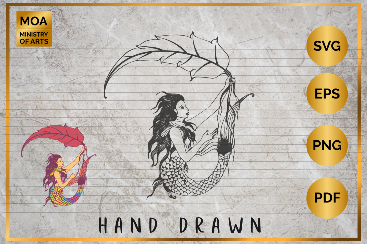 Hand Drawn Mermaid SVG PNG PDF example image 1