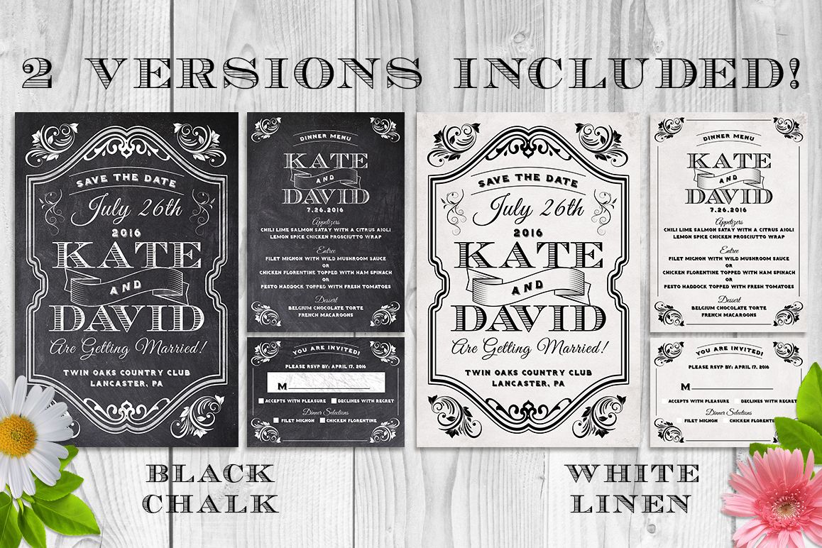 Elegant Chalk Wedding Invite Bundle example image 1