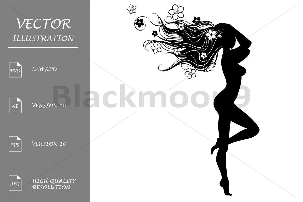 Silhouette of Girl with Long Hairs example image 1