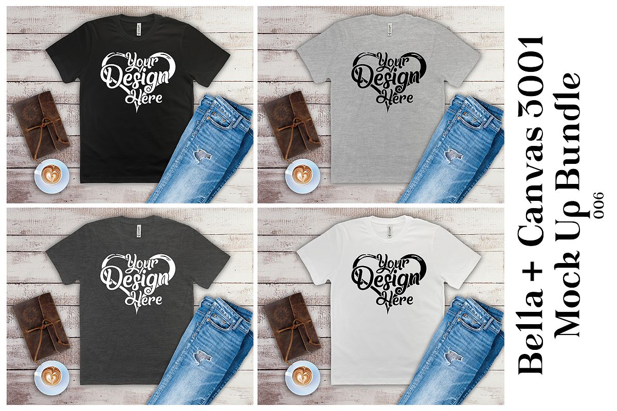 Bella Canvas Mockup 3001 Bundle Black White & Heather Grey example image 1