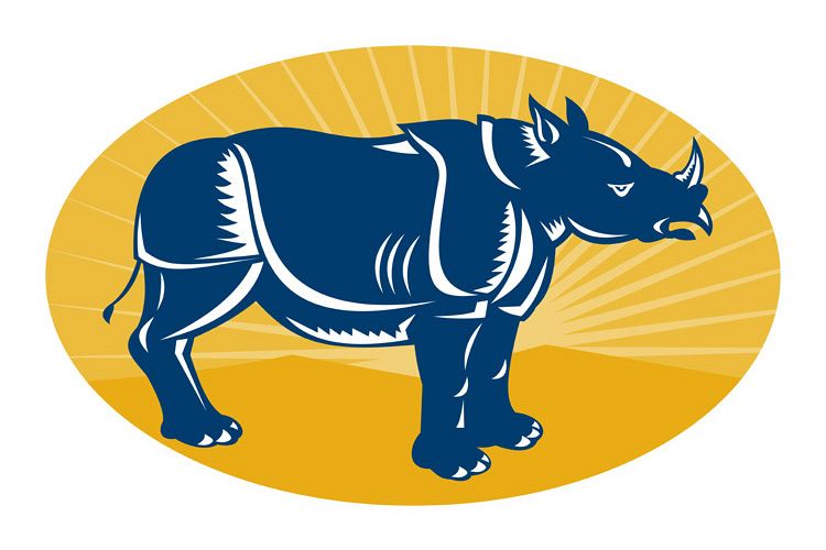 rhinoceros side view woodcut example image 1