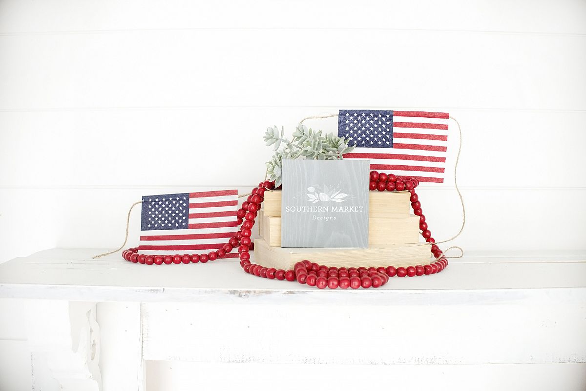 Patriotic Summer Wood 6x6 Sign Mock Up Stock Photo example image 1