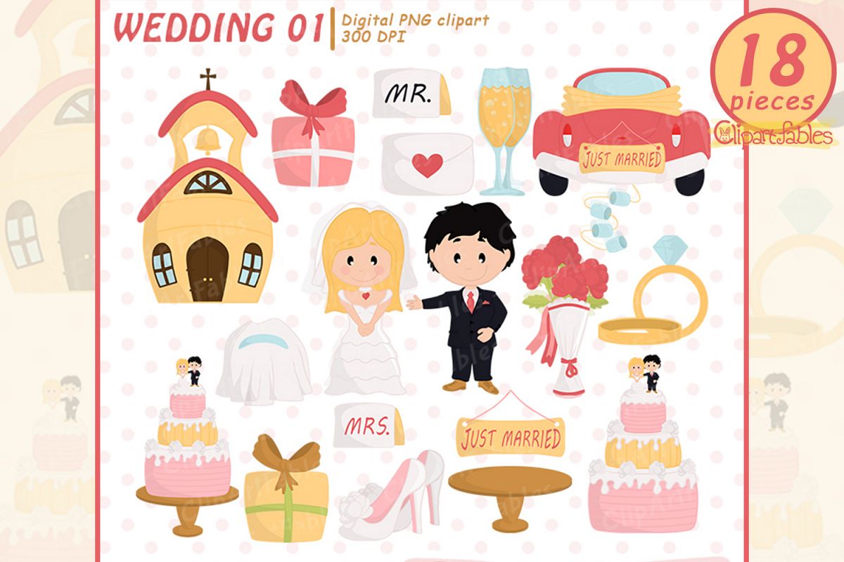 WEDDING clipart, Just married clip art, LOVE art - INSTANT example image 1
