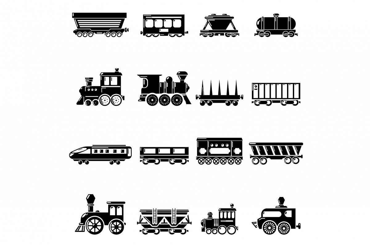 Railway carriage icons set, simple style example image 1