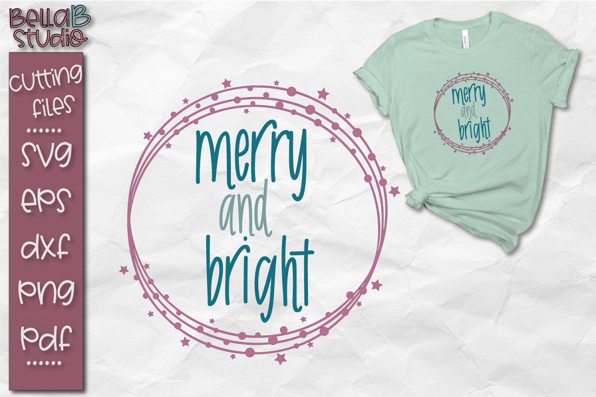 Merry and Bright SVG, Christmas Cut file example image 1
