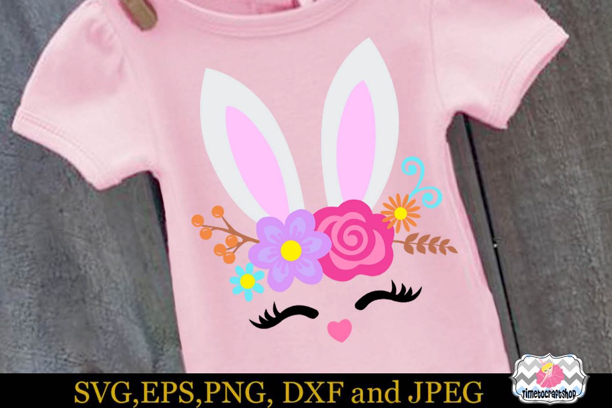 SVG, Dxf, Eps & Png Easter Bunny Smiling Face, Bunny Roses example image 1