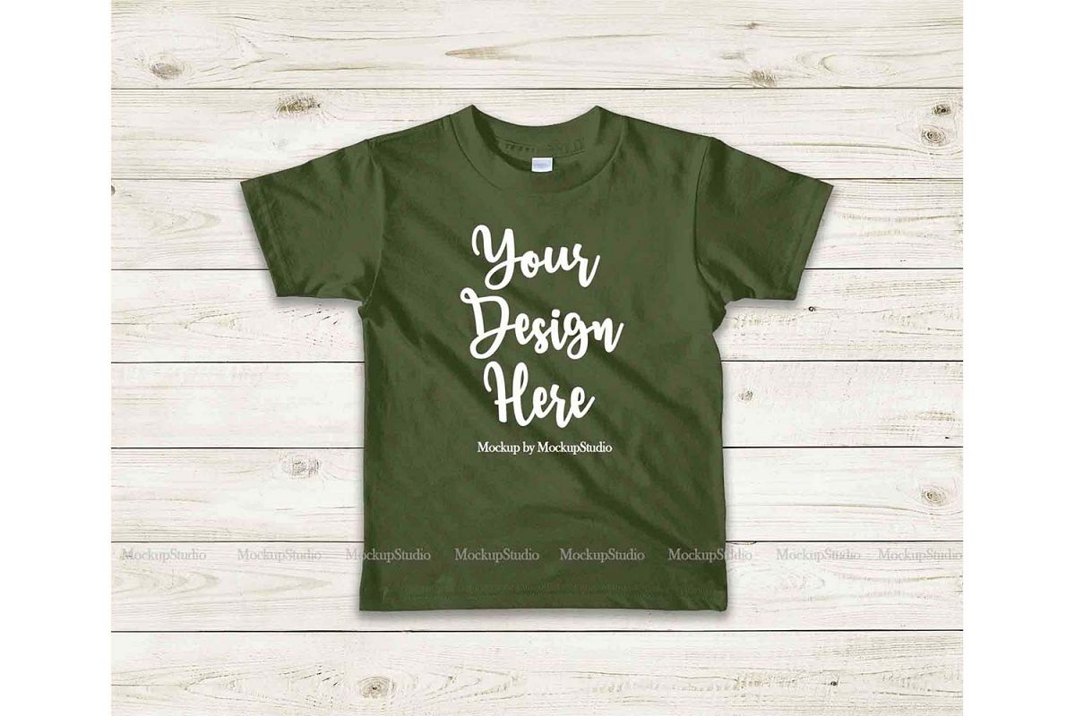 Kids Olive Tshirt Mockup, Toddler Shirt Flat Lay Mock example image 1