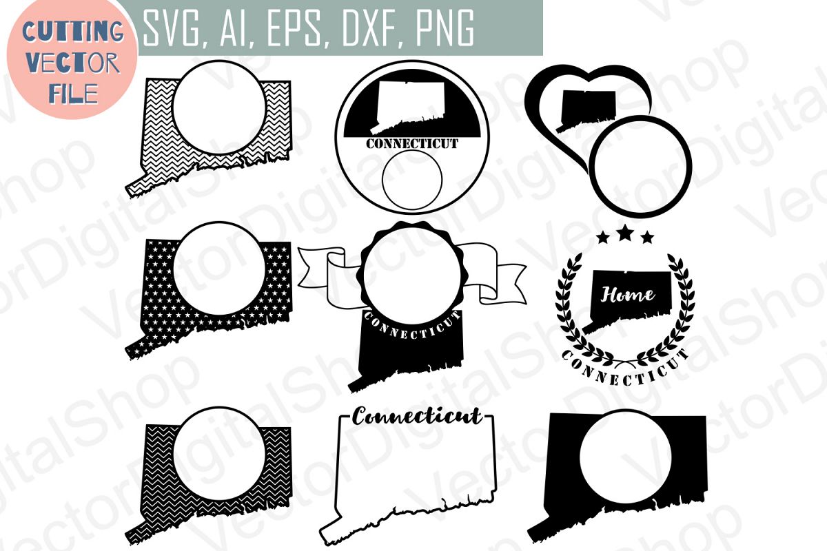 8 Monograms with Connecticut State - cutting files, SVG, PNG, JPG, EPS, AI, DXF example image 1