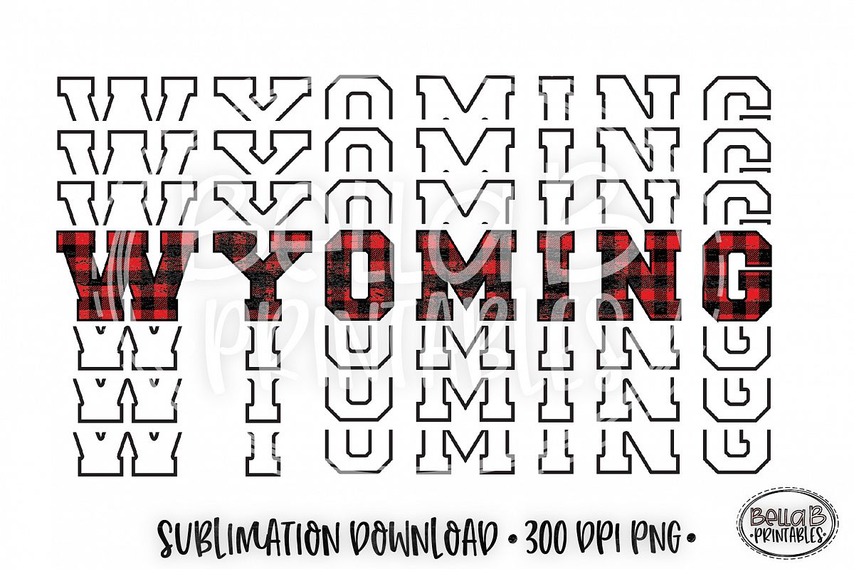 Wyoming Sublimation Design, Buffalo Plaid, Mirrored example image 1