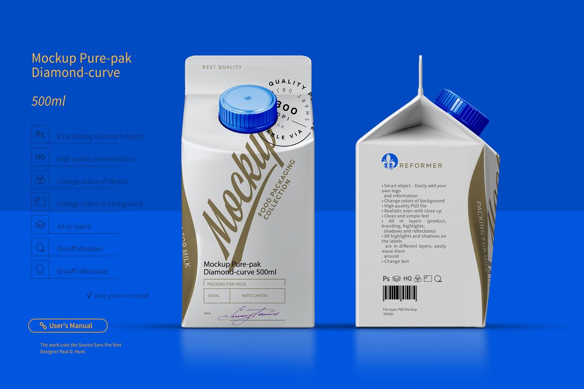 Mockup Pure-pak Diamond-curve 500ml example image 1