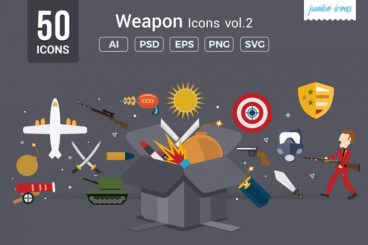 Flat Icons Gaming Weapons Pack V2 example image 1