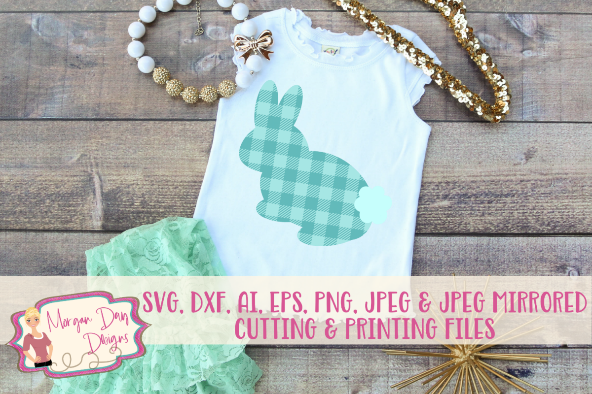 Buffalo Plaid Bunny - Easter SVG, DXF, AI, EPS, PNG, JPEG example image 1
