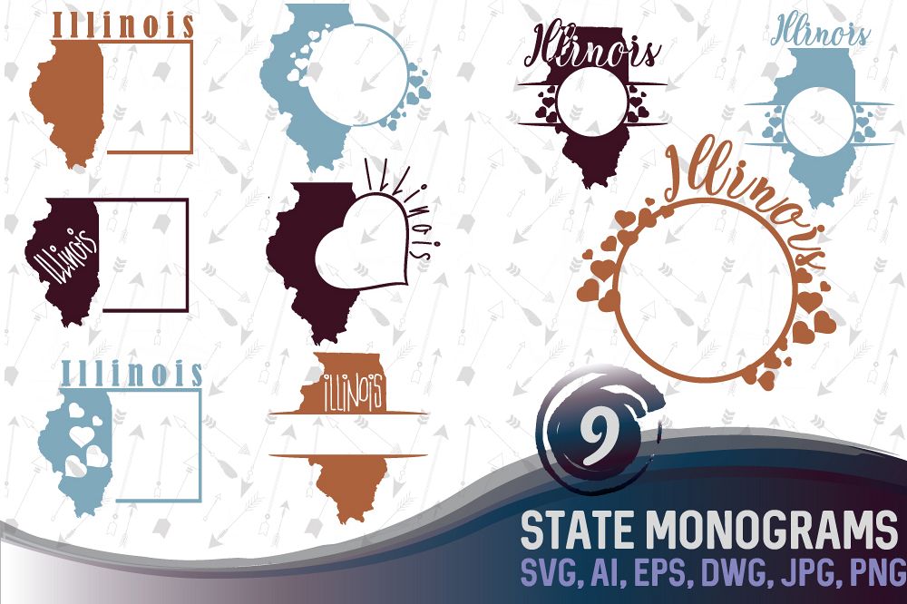 Illinois Monograms SVG, JPG, PNG, DWG, CDR, EPS, AI example image 1