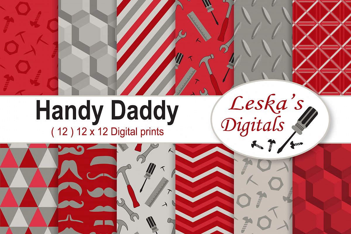 Father's Day Digital Paper Patterns - Red example image 1