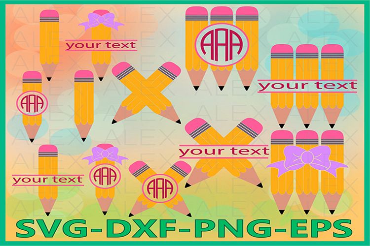 Pencil svg, Pencil Monogram Svg, Pencil Split Monogram example image 1