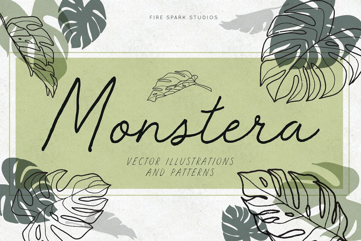 Monstera Vector Illustrations & Patterns example image 1