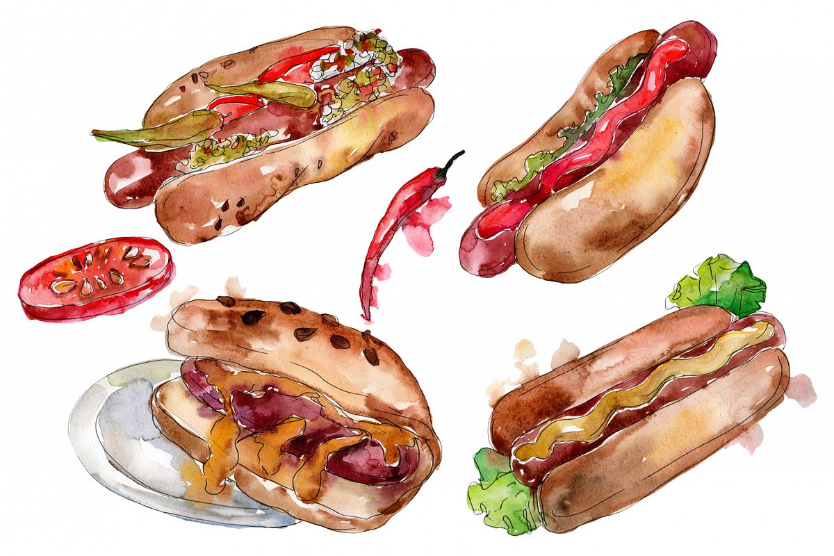 Korean hot dog watercolor png example image 1