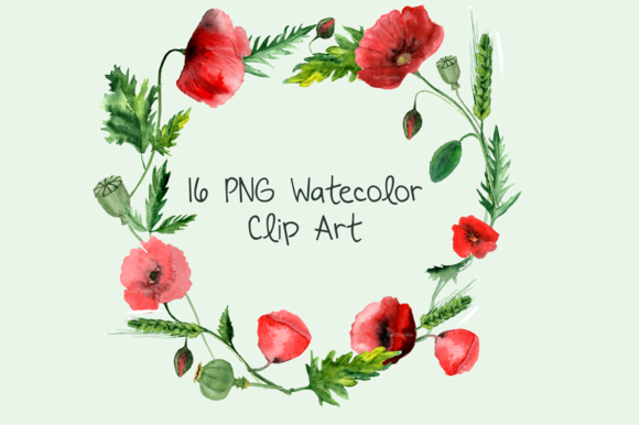 16 Watercolor Poppies Clip Art example image 1