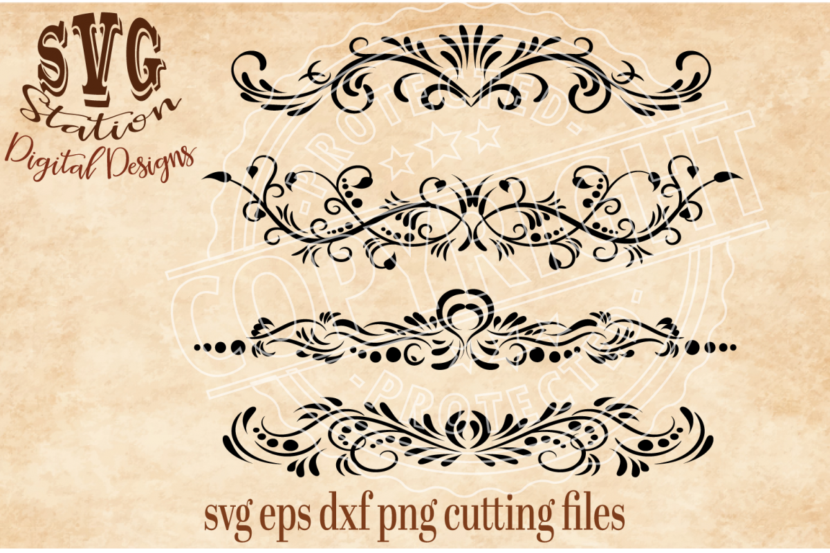 Four Ornamental Flourish Borders Cut File example image 1