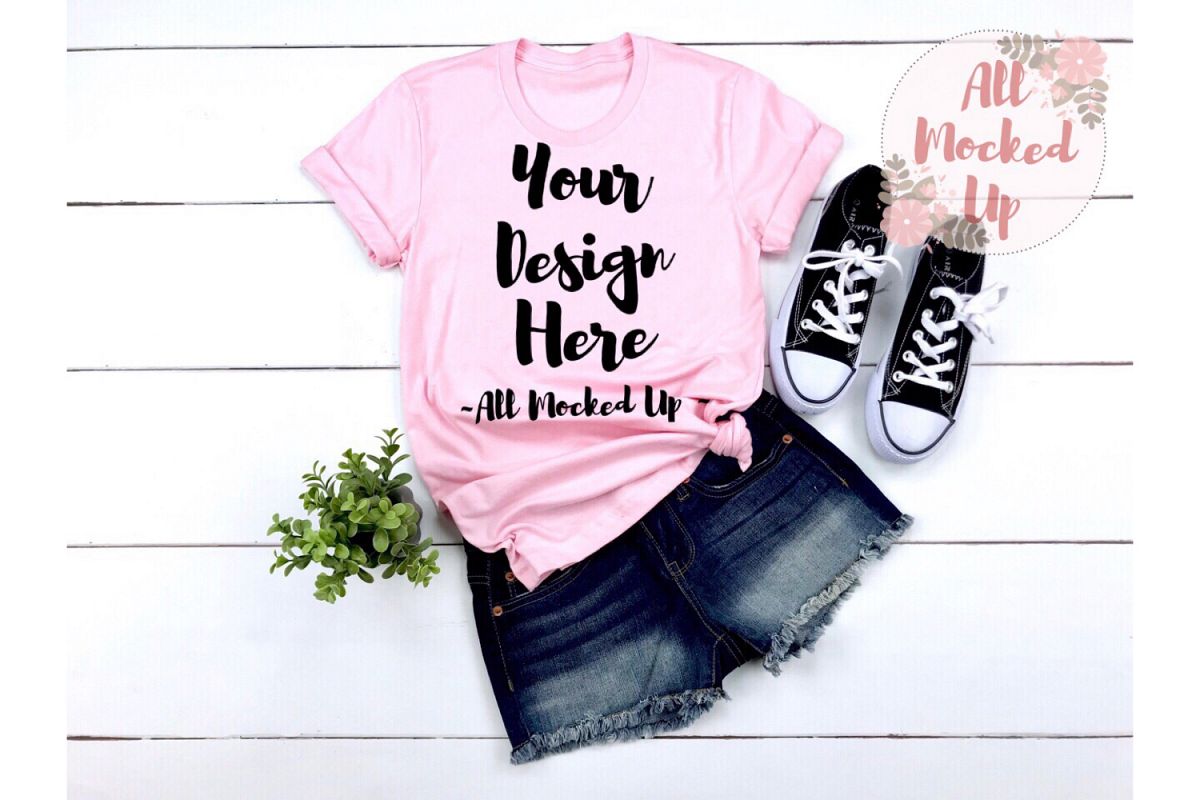 Bella Canvas 3001 PINK Shirt Mock Up - 3/19 example image 1
