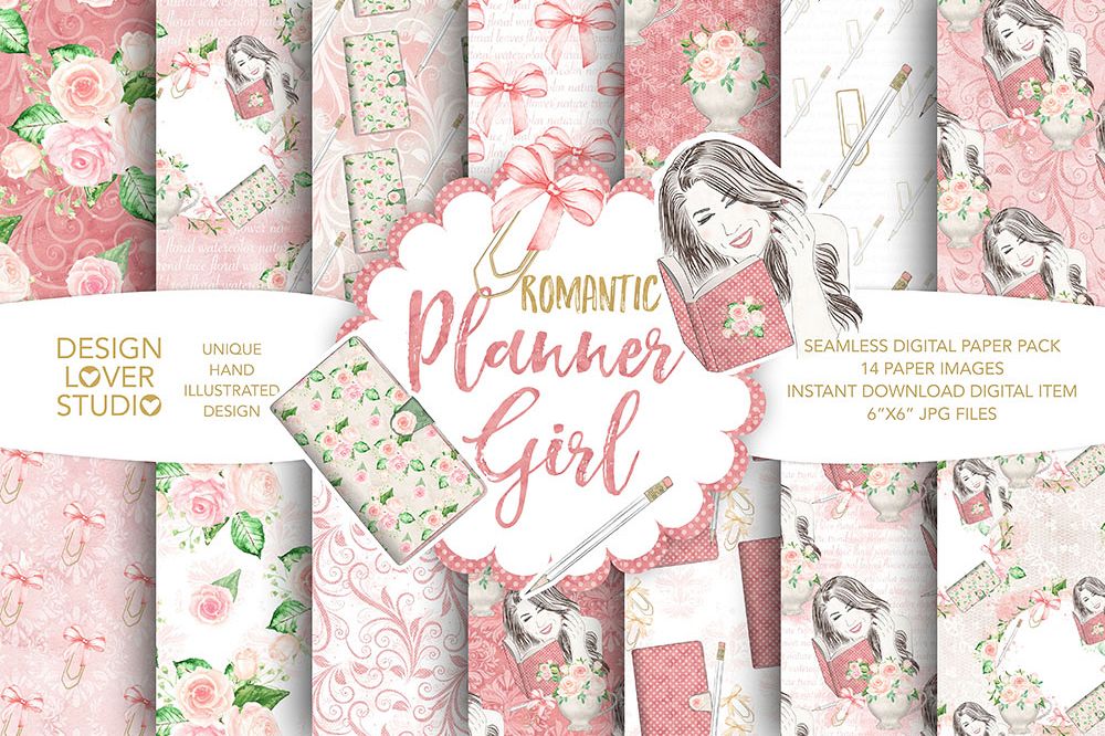 Planner girl digital paper pack example image 1