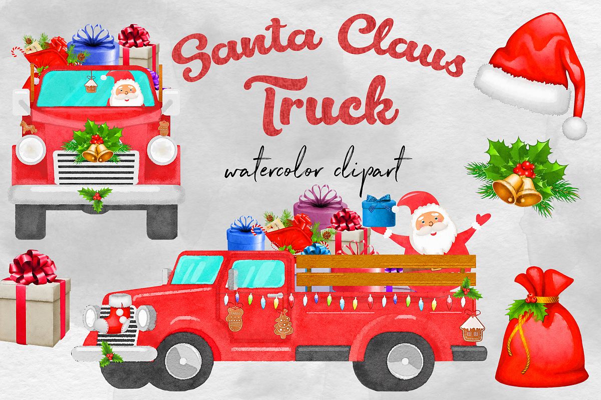 Watercolor Santa Claus Truck example image 1