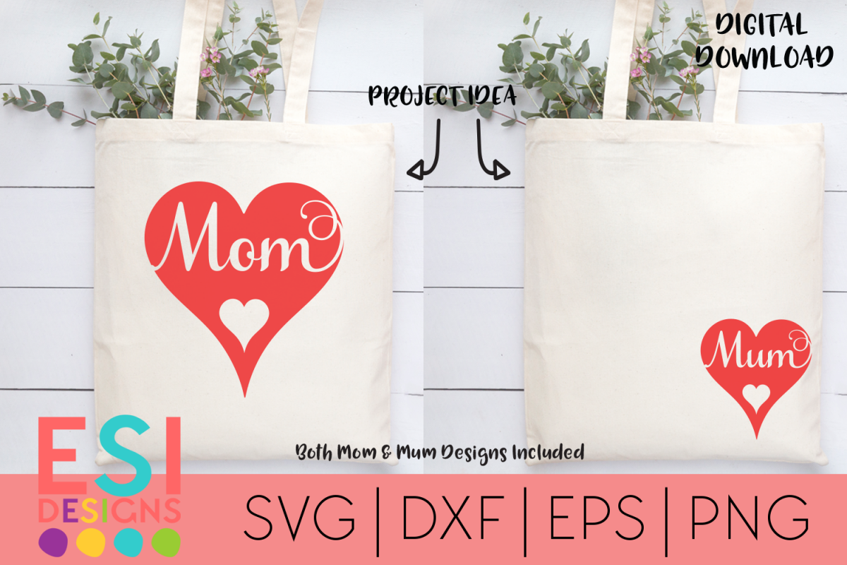 Mom / Mum Heart Design - SVG, DXF, EPS and PNG example image 1