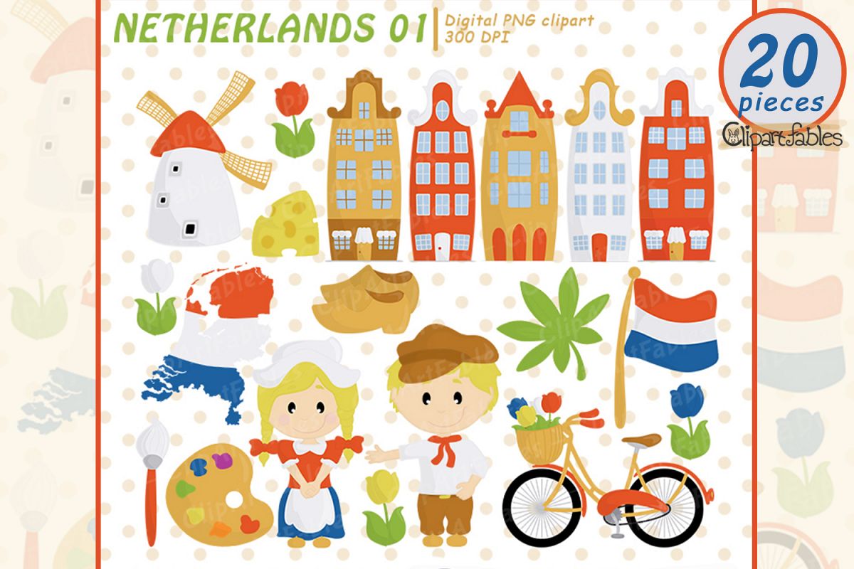 NETHERLANDS clip art, European travel party, cute Dutch art example image 1