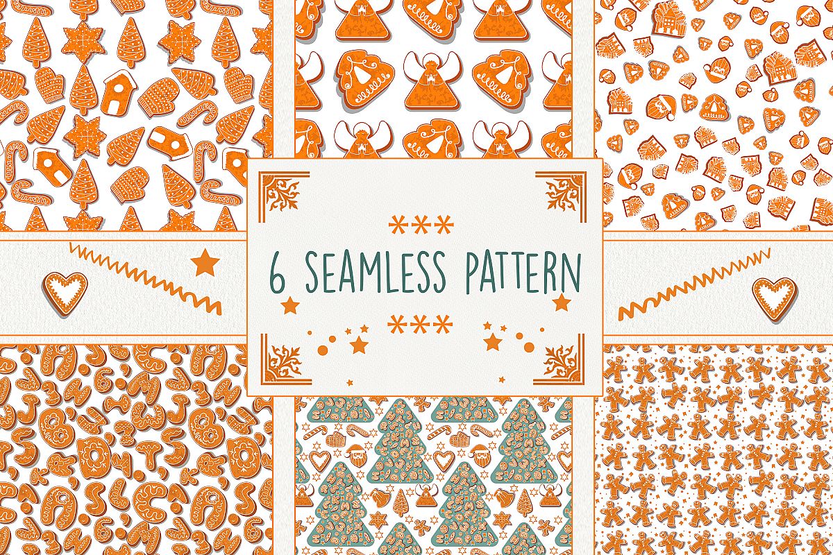 Gingerbread seamless patterns example image 1