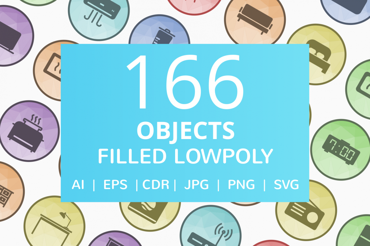 166 Objects Filled Low Poly Icons example image 1