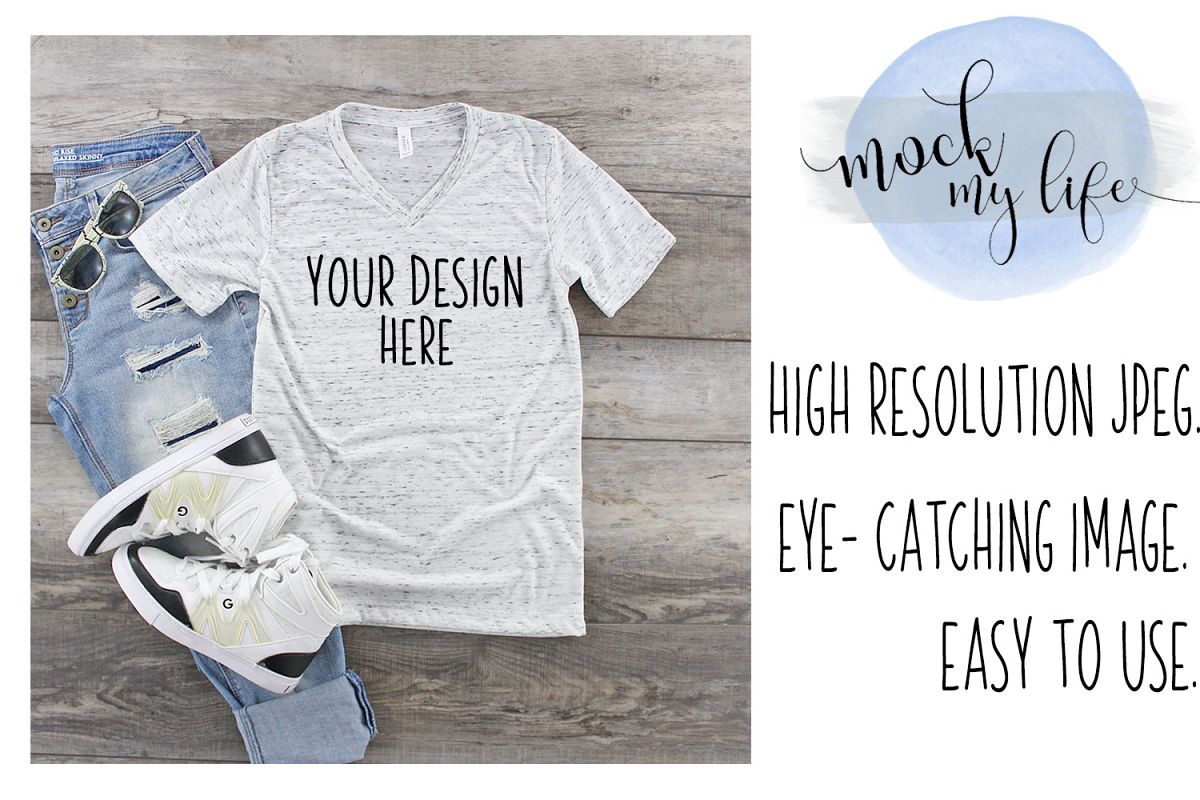 Bella Canvas Mockup / Plain Shirt Mock up / White Marble example image 1