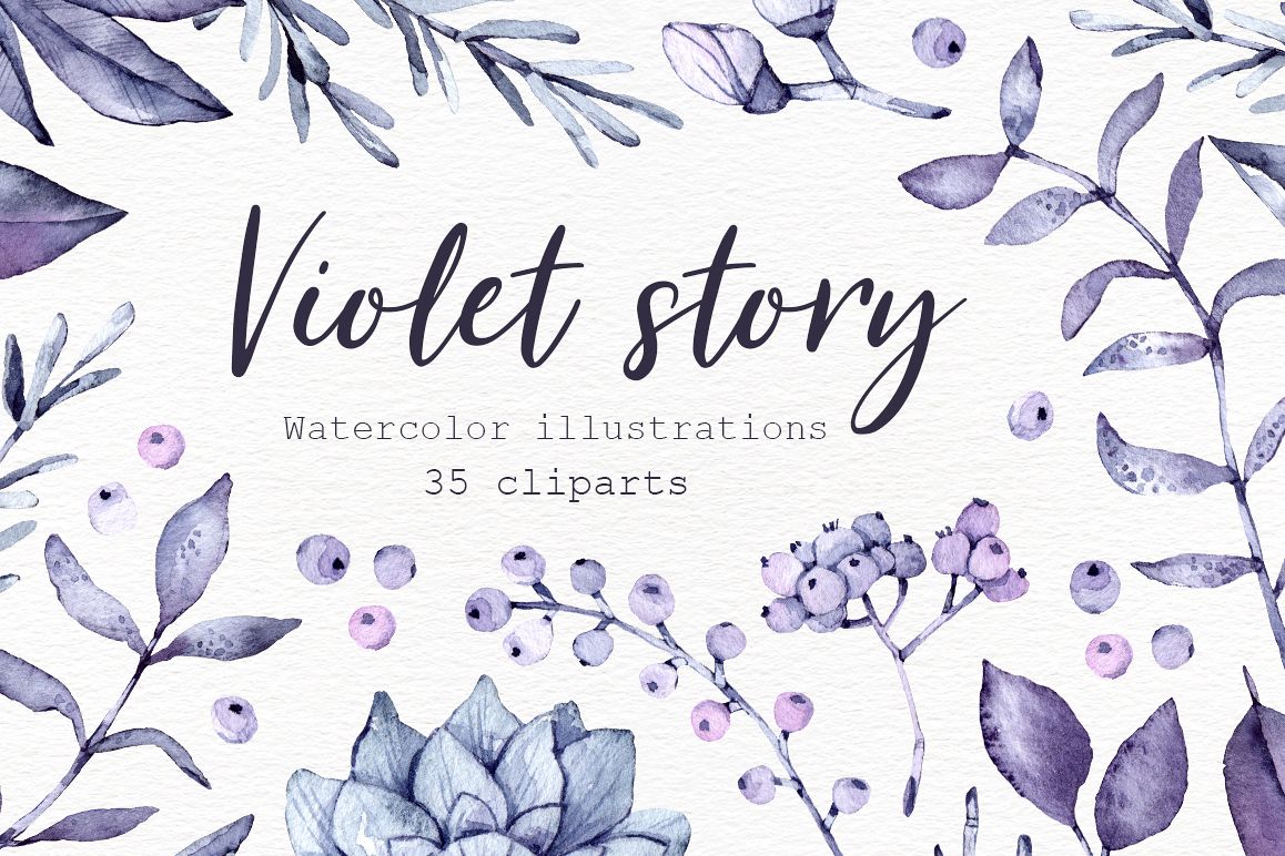 Violet Story. Watercolor clipart example image 1