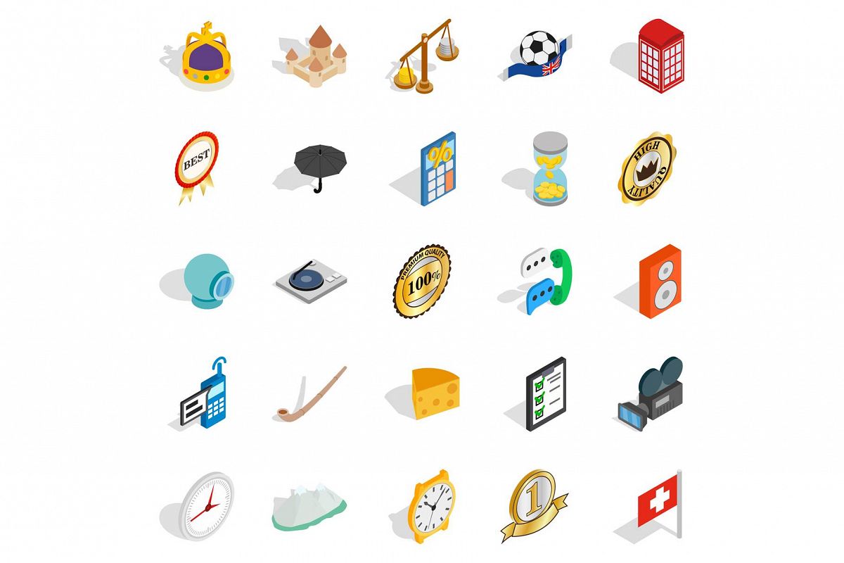 Time icons set, isometric style example image 1