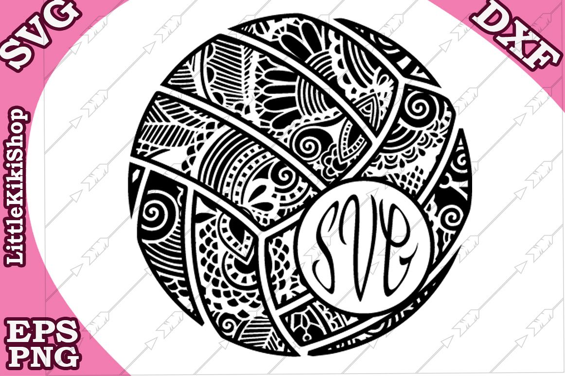 Volleyball Monogram Svg,Mandala Valleyball Svg,Zentangle Svg example image 1