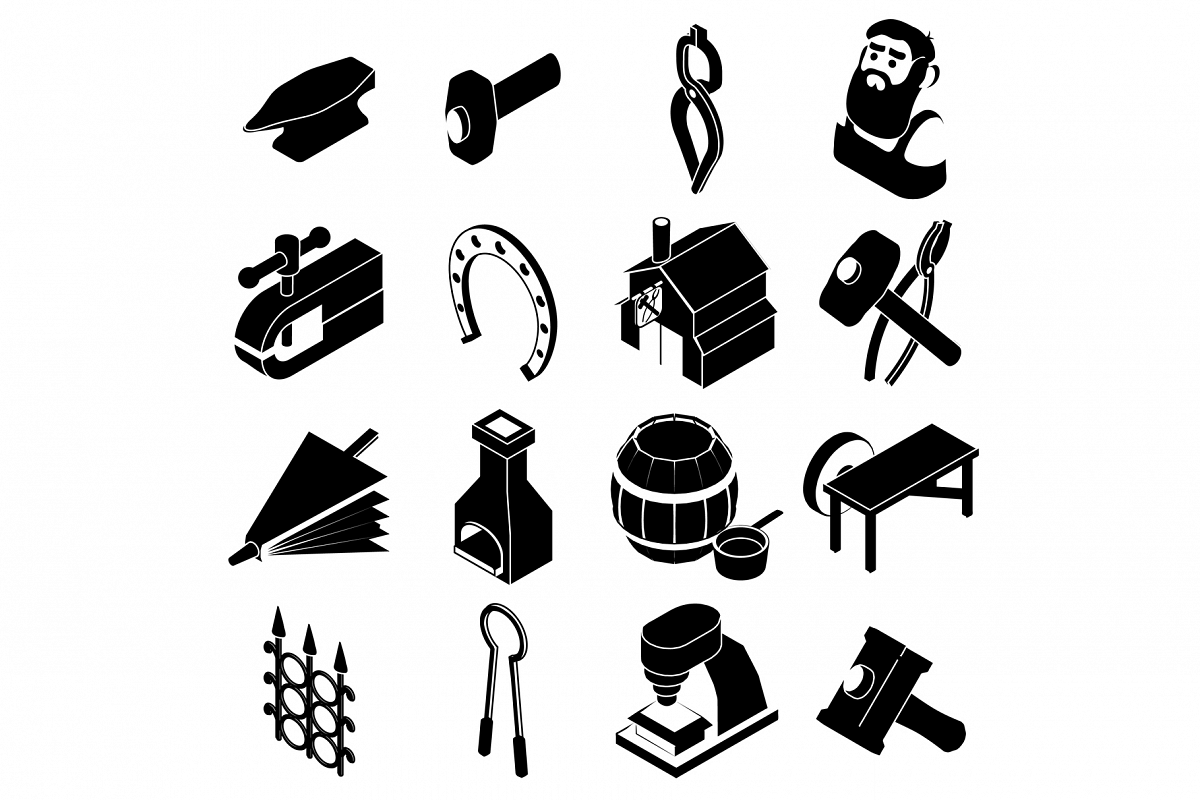 Blacksmith tools icons set, simple style example image 1