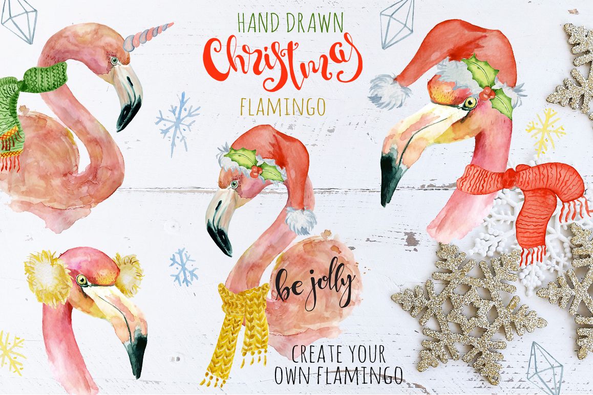 Christmas pink flamingo watercolor creator example image 1