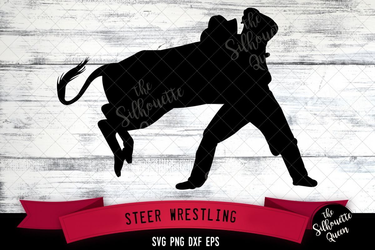 Steer Wrestling svg file, rodeo cowboy western svg cut file example image 1