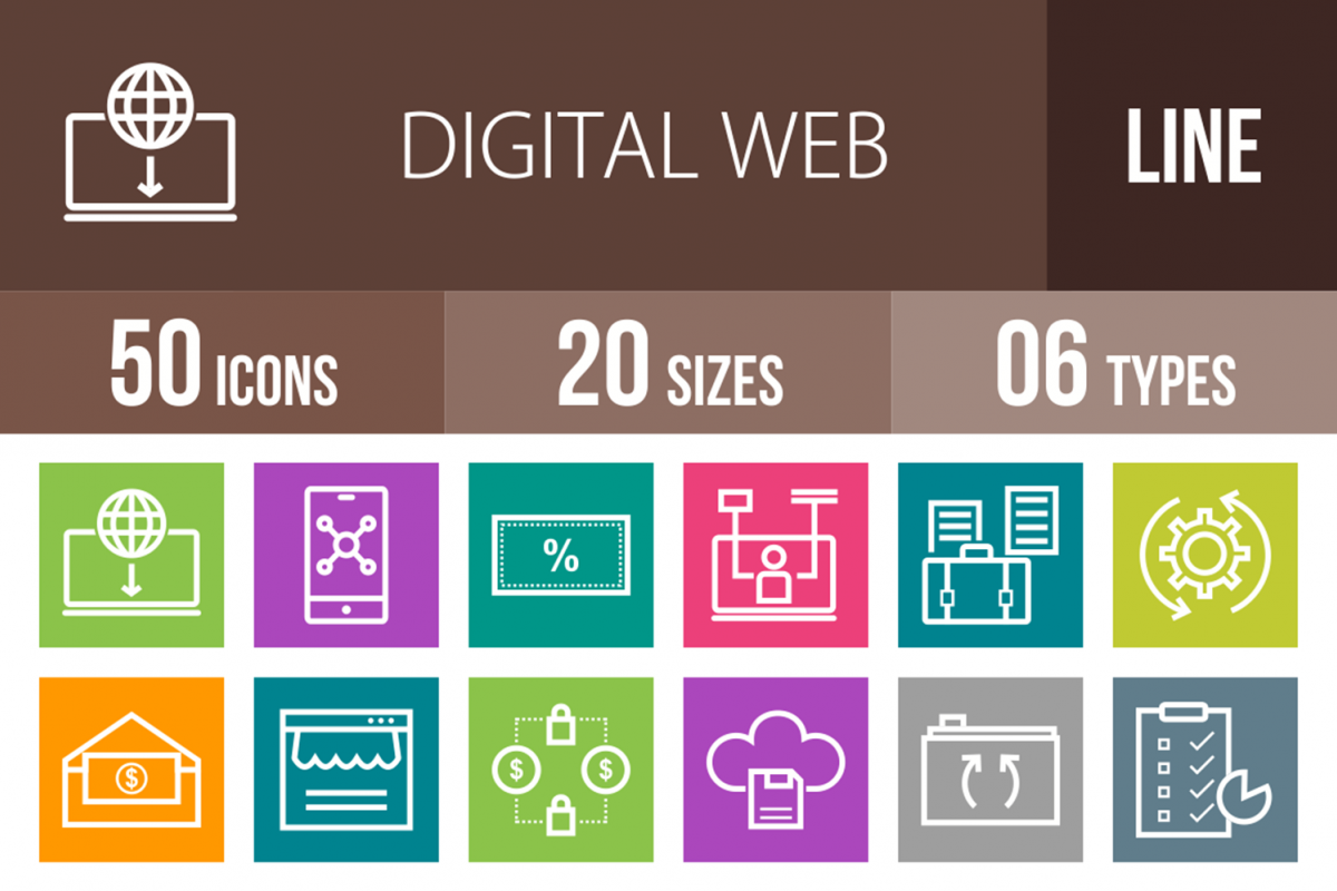 50 Digital Web Line Muticolor B/G Icons example image 1