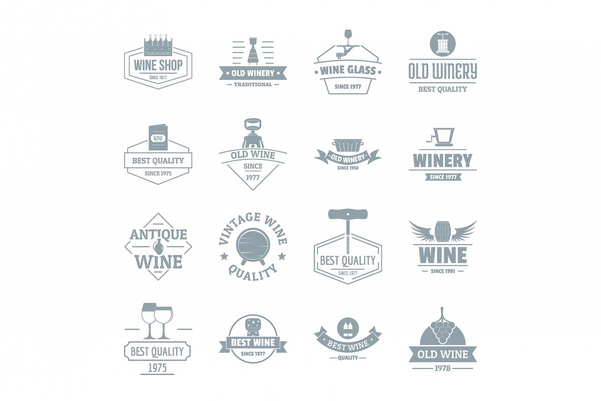 Wine logo icons set, simple style example image 1