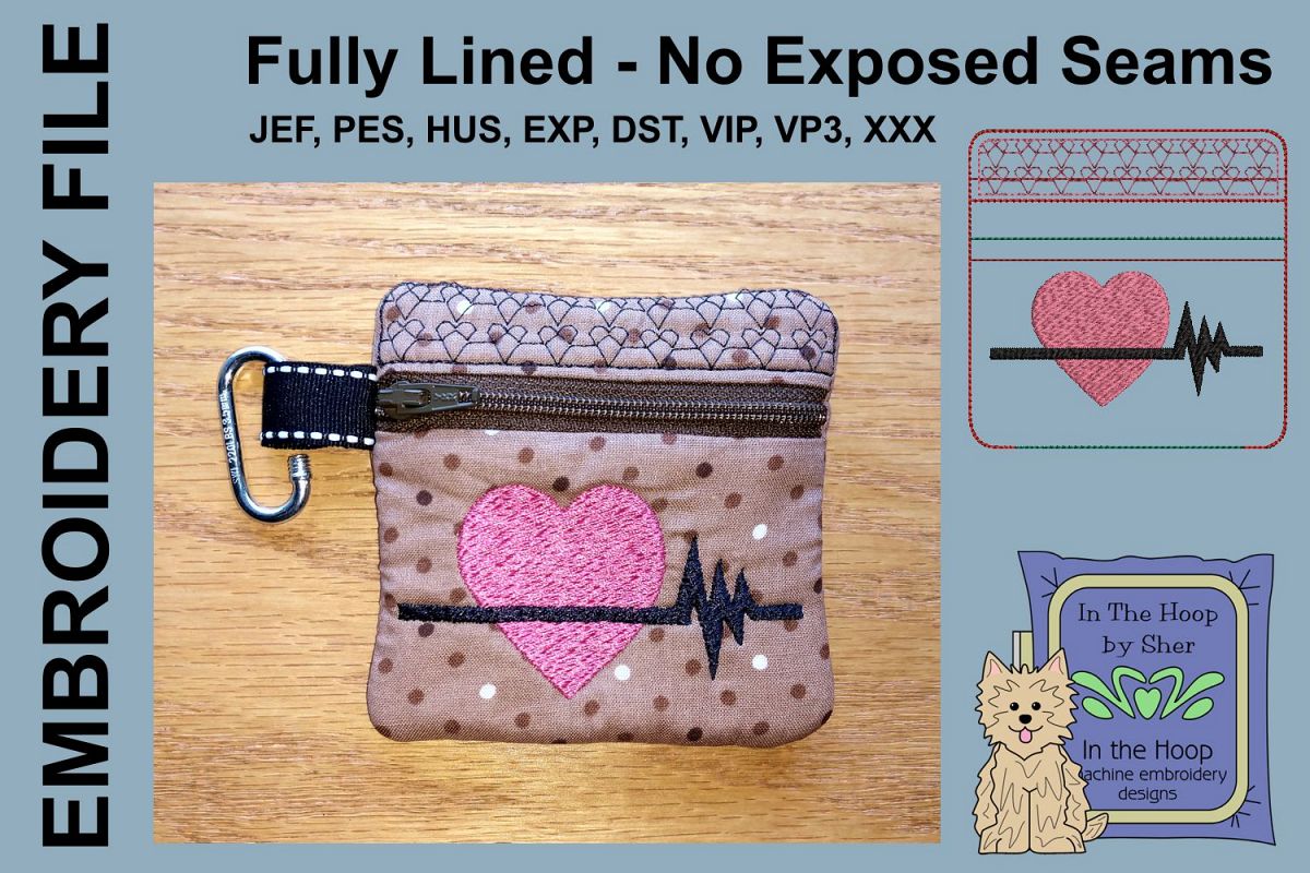 Heart Healthy Mini Zipper Bag / Fully Lined, 4X4 HOOP example image 1