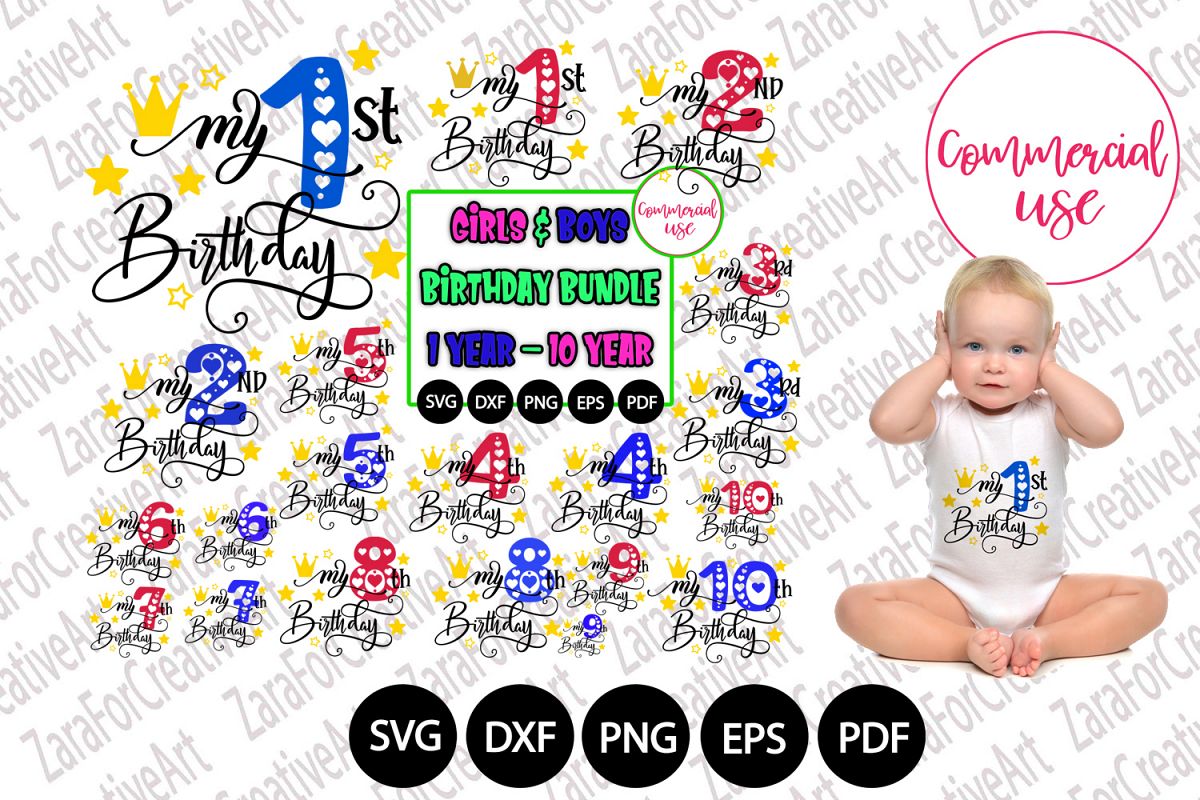 my birthday svg bundle, birthday girl bundle birthday boy , example image 1