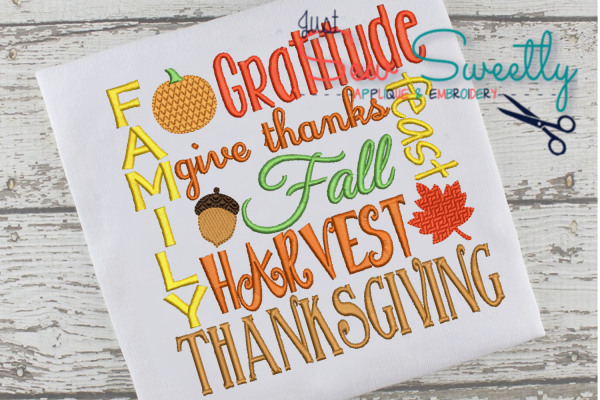 Thanksgiving Subway Word Art Applique Embroidery example image 1