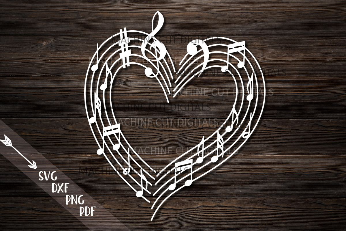 Musical heart with music notes svg laser cut file template