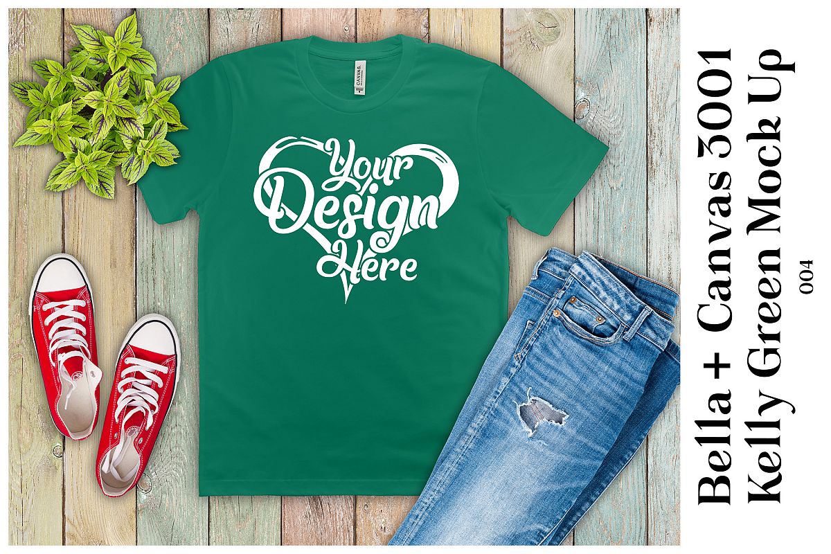 Mens T-Shirt Mockup Kelly Green Bella Canvas 3001 Mock up example image 1