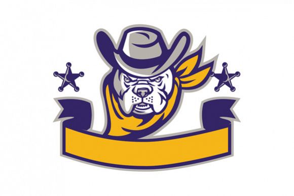 Bulldog Sheriff Cowboy Head Banner Retro example image 1