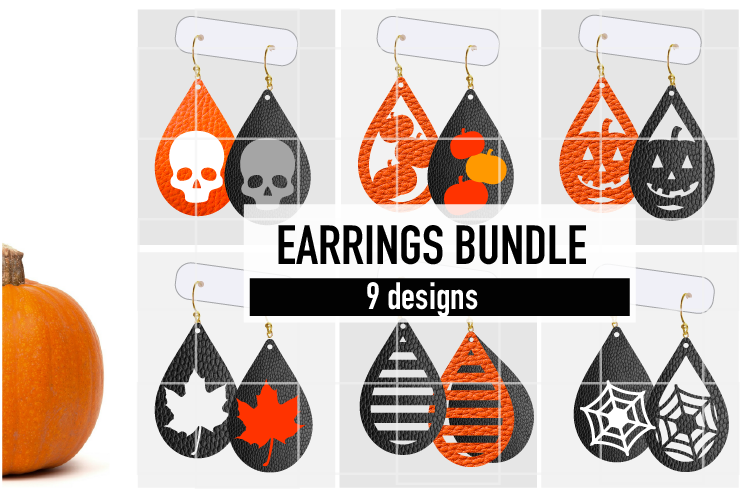 Halloween Earrings Bundle Svg / Leather / Faux / Wood / Cut example image 1
