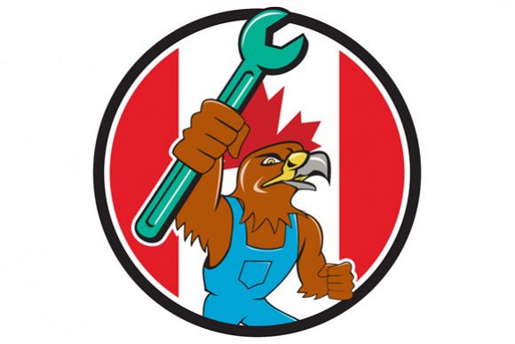 Hawk Mechanic Spanner Canada Flag Cartoon example image 1