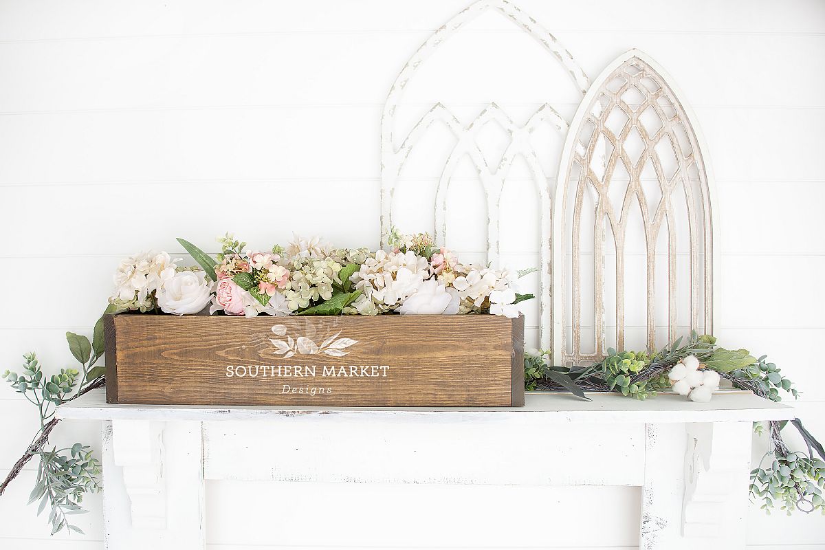 Wood Floral Box Mock Up Farmhouse Styled Photo example image 1