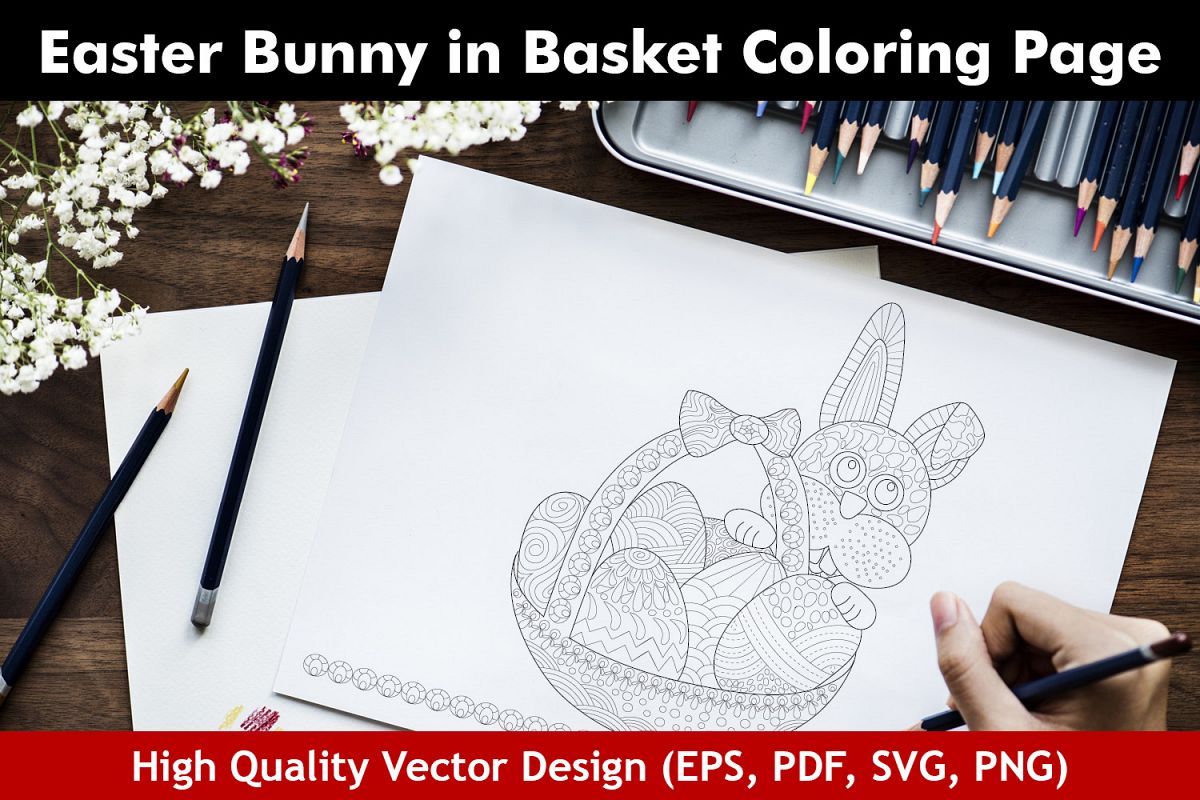 Easter Bunny in Basket Coloring Page example image 1